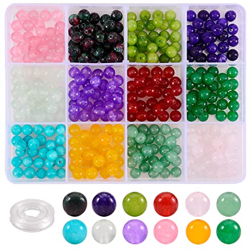 WEWAYSMILE 480Pcs 6mm Round Natural White Jade Beads and 10m Flat Elastic Thread Jewelry Kit for Jewelry Making Bracelets Necklaces Earring DIY Supplies