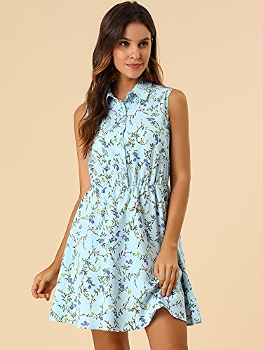 Image of Allegra K Women's Floral Printed Half Placket Above Knee Summer Sleeveless Belted Dress