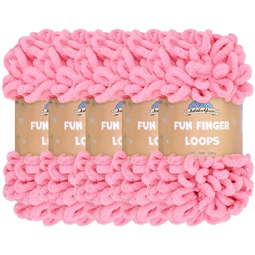 JubileeYarn Fun Finger Loops Yarn - Polyester Jumbo Weight Loop Yarn - 100g/Skein - Tickled Pink - 5 Skeins