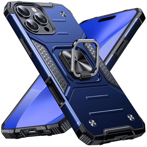 Image of Anqrp Heavy Duty Case for iPhone 16 Pro Case with Enhanced Ring Holder Grip Stand, Military Grade Shockproof Rugged Drop Protective Silicone Hard Slim iPhone 16 Pro Phone Case Cover,Vivid Blue
