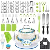 Cake Decorating Kit,200 Pcs Baking Supplies Tools with Cake Turntable, 56 Cake Icing Tips, Pastry Bags Frosting Spatula Cake Baking Set for Beginners Cake Lovers, Baking Tools for Adults Teens