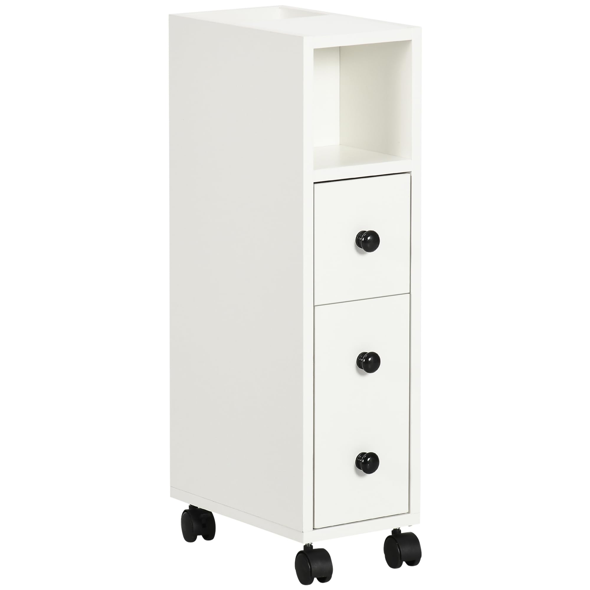 kleankin Armario de Baño 4 Ruedas Espacio Reducido 18x30x68,5 cm Blanco