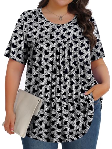 Image of Tencede Womens Plus Size Tops Tunic Short Sleeve Crew Neck Shirts Casual Soft Blouse 1X-5X