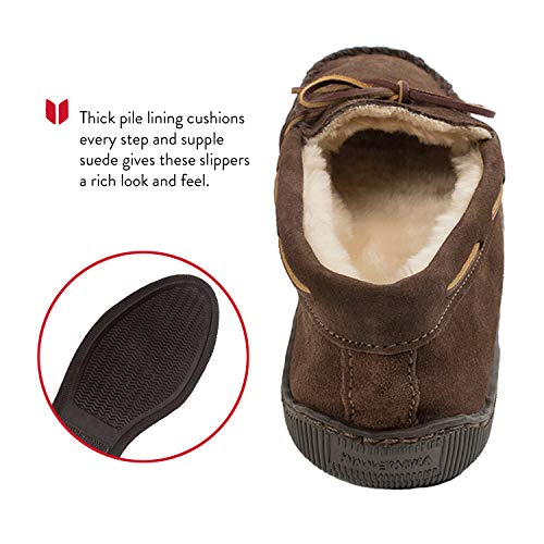 Minnetonka Men's Pile Lined Moccasin Slippers with Hard Soles, 13, Chocolate4