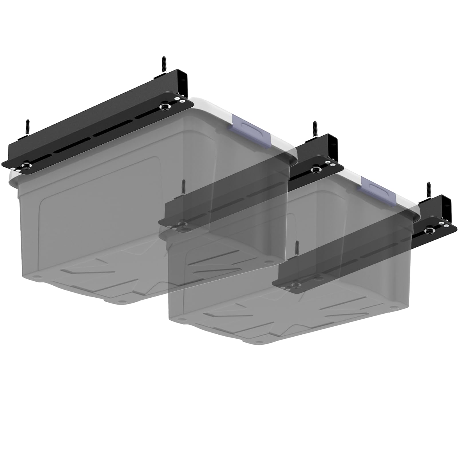 Fixirons 3 Pack Overhead Storage Bin Rack, Ceiling Racks for Utility Bins Organization, Heavy Duty Rack Ceiling Garage Storage for Supports Most Bins Container (for 2 Bins, Bins are not included)