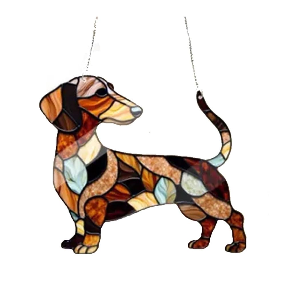 CTRLZS Dachshund Window Hanging Sun Catchers Indoor Outdoor Window Dachshund Dog Stain Glass Window Ornament 9CM