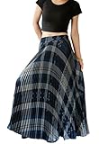 YSJERA Womens Plaid Long Maxi Skirt - Bohemian Chiffon 360 Sunray Pleated Full Skirts (One Size, Blue)