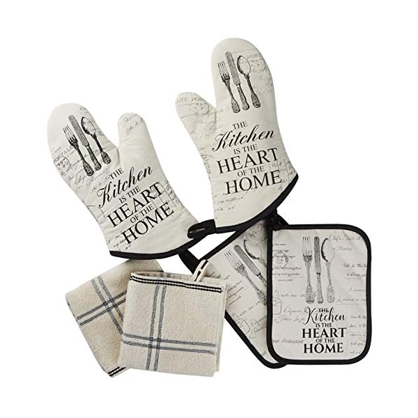 Warome Oven Mitts and Pot Holders Sets with Kitchen Towels,572°F Heat Resistant Oven Gloves,Soft Cotton Kitchen Towels,Multi-Function Potholders with Pocket,Perfect for Cooking , Baking(6pcs)