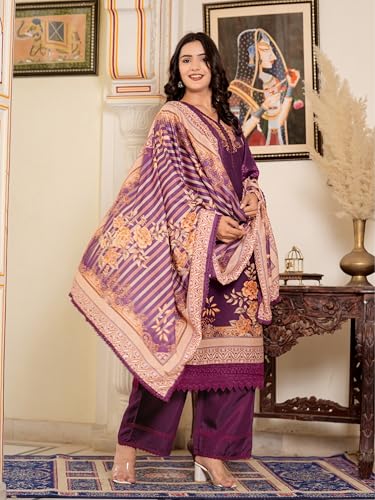 Image of Vbuyz Women's Digital Print Muslin Pakistani Style Stitched Kurta Palazzo With Dupatta | Eid Suits For Women | Salwarsuit For Women