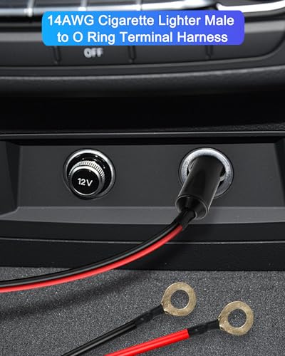 HATMINI 2 sztuki 14 AWG wtyczka do zapalniczki samochodowej na zacisk o-ring, przedłużacz wiązki przewodów, 20 A, 12 V/24 V, wytrzymały kabel wtykowy do zapalniczki samochodowej, zacisk oczkowy 8 mm