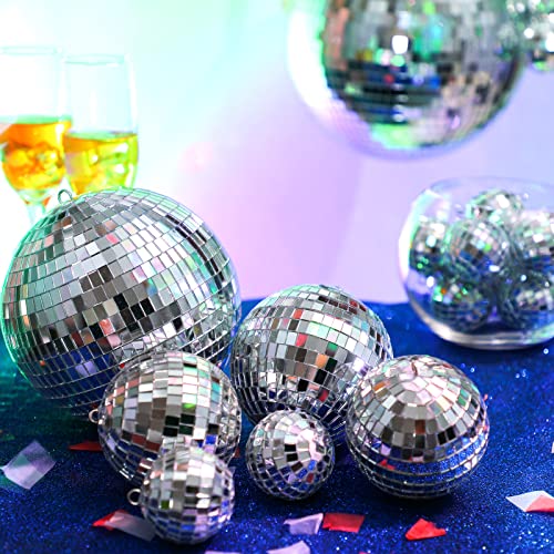 Image of MTLEE 20 Pcs Disco Balls Decoration Mirror Disco Ball Assorted Silver Mini Glass Different Sizes Reflective with Rope for 70s Wedding Dance Music(6, 4, 3. 2, 2 Inch)