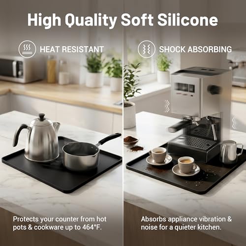 Image of ZJWZLG Silicone Coffee Mat for Countertop, 16x16 inch - Heat Resistant Espresso Machine Mat with Raised Edge, Non-Slip Waterproof Station Pad, Compact Coffee Bar & Kitchen Accessories - Black
