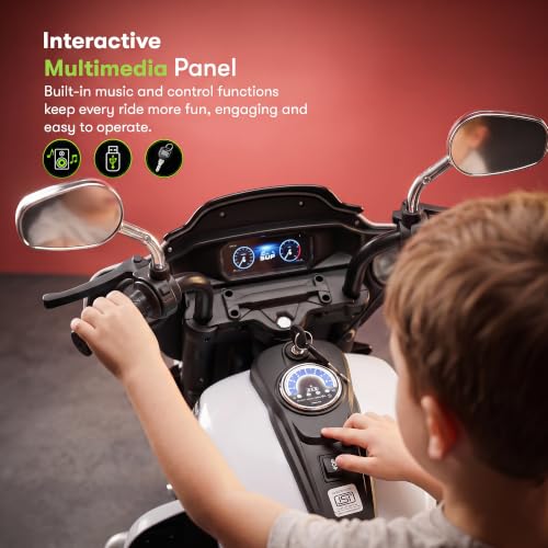 Image of Baybee Adreno Baby Electric Bike for Kids with Hand Accelerator | Big Battery Baby Bikes with Realistic Meter, RGB Lights & Music | Rideon Battery Operated Bike for Kids to Drive 1 to 8 Years (White)