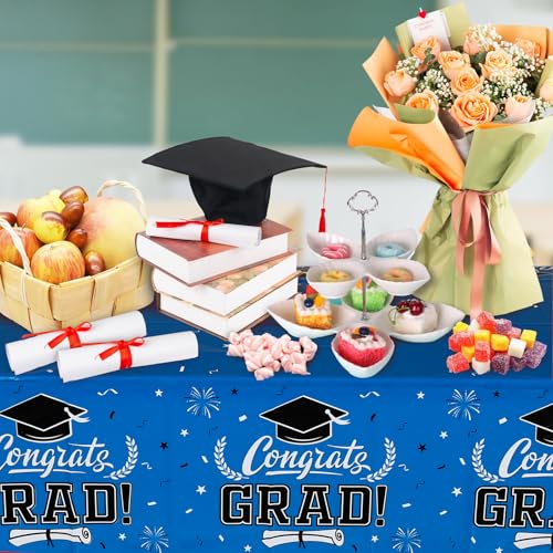Image of Staraise 2025 Graduation Decorations 3 Pcs Graduation Tablecloth - Blue Congrats Grad Table Cloth for Class of 2025,Disposable Plastic Rectangle Grad Table Cover for Party Supplies,51.2x86.6inch