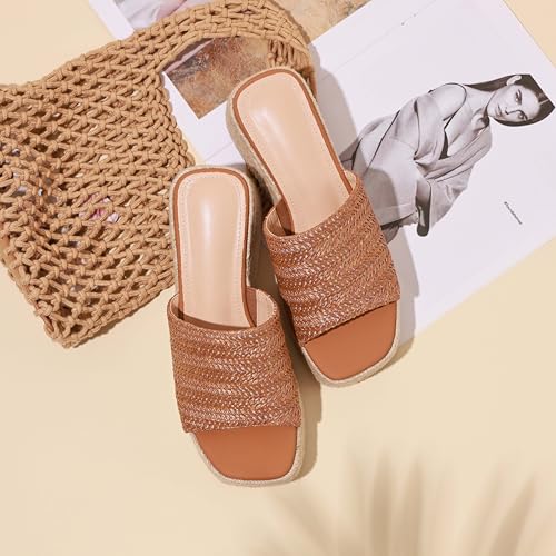 Image of EQAUDES Platform Slip on Espadrille Sandals for Women Summer Wedges Slides -Flatform, Open Toe, Bohemia, Beach, Wedding