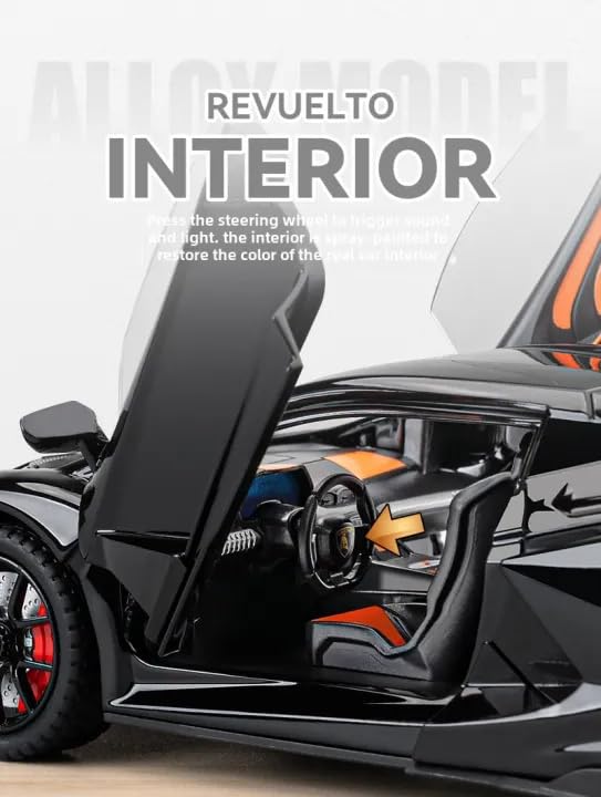 Image of Invite Enterprise 1:24 Lamborghini Revuelto Diecast Metal Pull Back Car - 4 Openable Doors with Sound & Light | Perfect Toy Decoration & Gift for Kids【Red-Color】