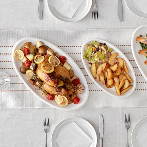 DOWAN Large Oval Serving Platters Set of 3 – Soft White Porcelain Plates 30/35.5/39 cm, Oven Safe Serving Dishes & Dinnerware for Meat, Appetizers, Dessert, Party, Buffet and Holiday Tableware - Image 6