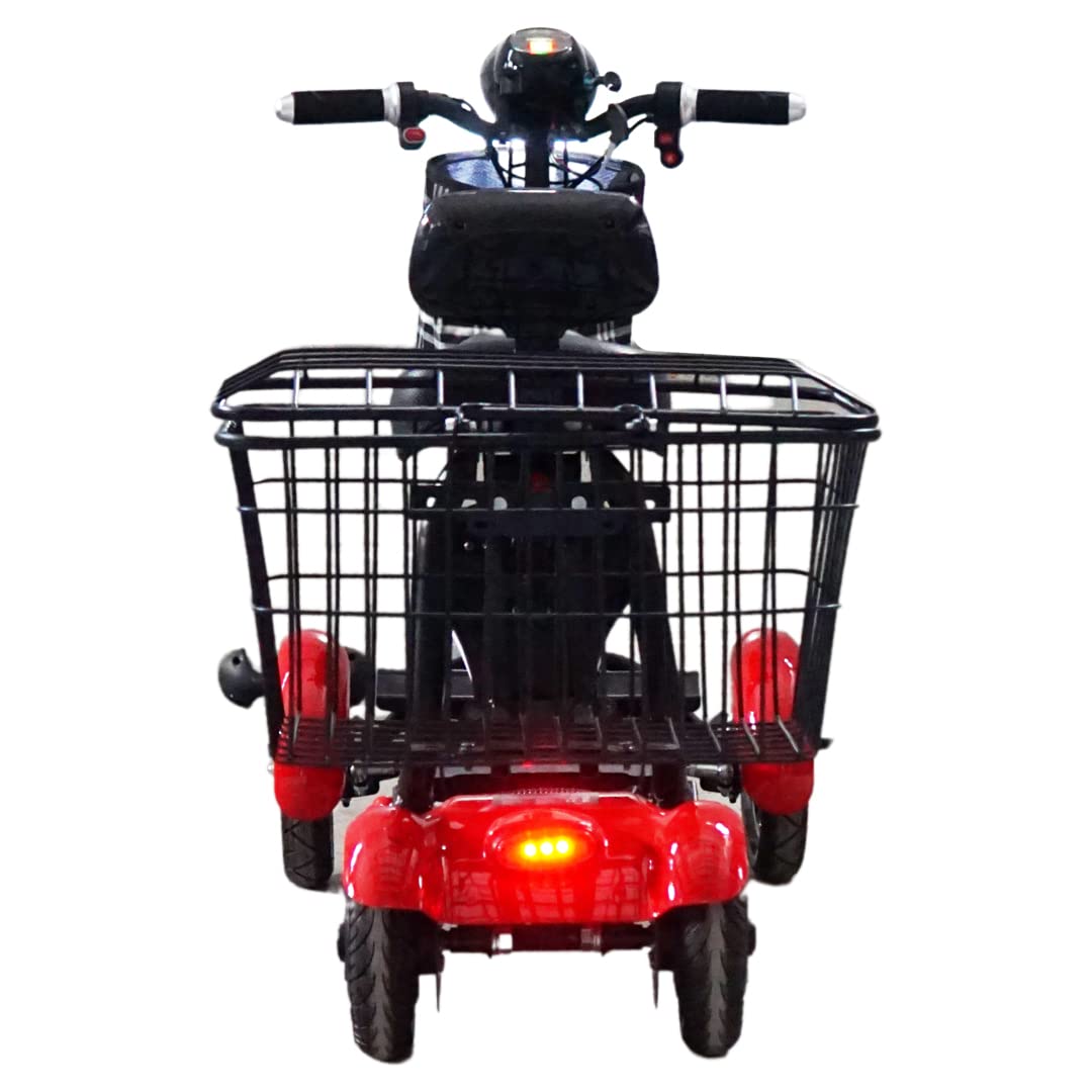 Fold 1 Li-ion – Plegable Scooter de movilidad de 4 ruedas – Batería de iones de litio para inválidos y mayores - Batería de larga duración – Incluye cargador y cesta (Rojo)
