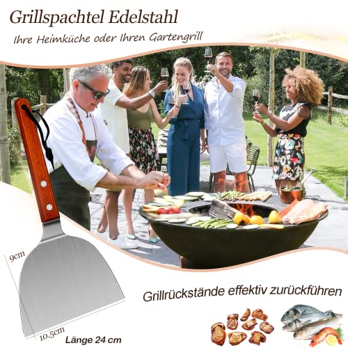 Pfannenwender Edelstahl Grillwender edelstahl Grillspachtel Grillwender Pfannenwender Metall Küchenspachtel groß Klingenmaß für Teppanyaki, Barbecue, Steak, Pizza (Silber)
