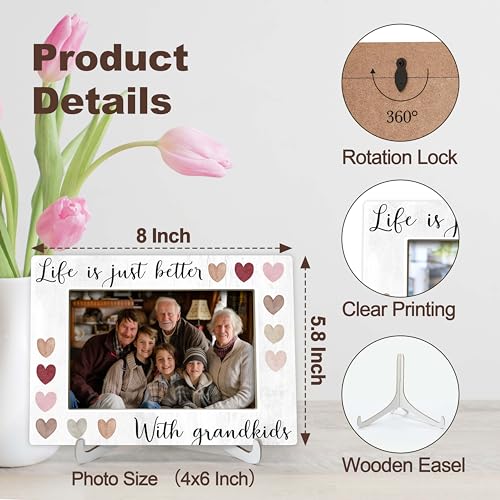 TIRYWT Grandkids Picture Frame, Grandparents Day Gifts, First Time Grandparents Gifts, Grandparents Day Gifts, Life is Just Better With Grandkids, Wood 4x6 Photo Frame for Desk Display -O08