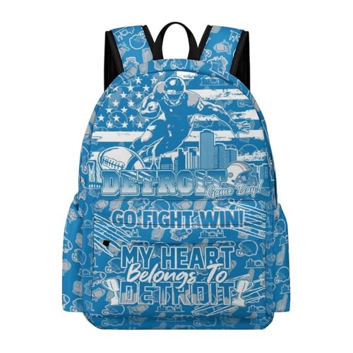 DKEAQZ Football Gifts for Detroit Fans Football Style Backpack for Men Women Sport Style Fans Gifts Laptop Backpack for Travel Sports Gym Work