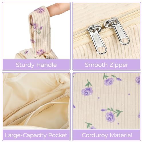 Image of WOBAGMEN Cute Pencil Case,Large Corduroy Zippered Pencil Case Pouch, aesthetic Pencil Bag with Compartments, Pencil Pouch School Supplies (HY-corduroy pc-purple floral)
