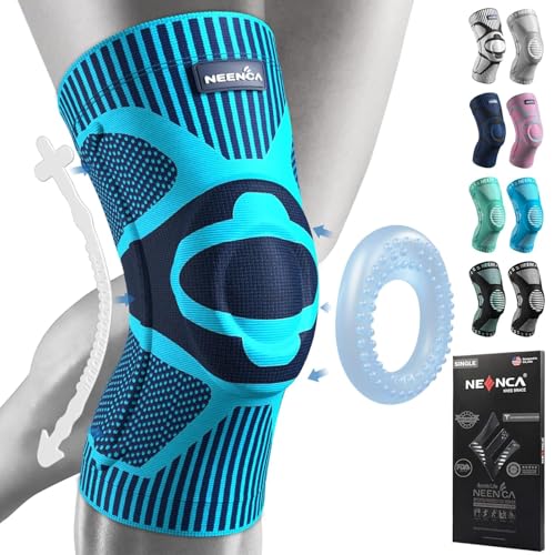 Image of NEENCA Knee Brace with Side Stabilizers & Patella Gel Pads, Adjustable Compression Knee Support Braces for Knee Pain, Meniscus Tear,Arthritis, Joint Pain Relief,Injury Recovery - Single (Blue, XXL)