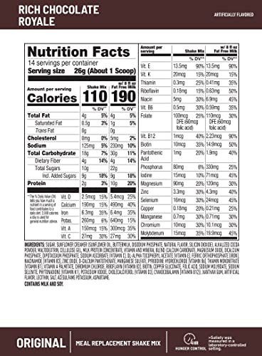 Image of SlimFast Meal Replacement Powder, Original Rich Chocolate Royale, Weight Loss Shake Mix, 10g of Protein, 14 Servings (Packaging May Vary)