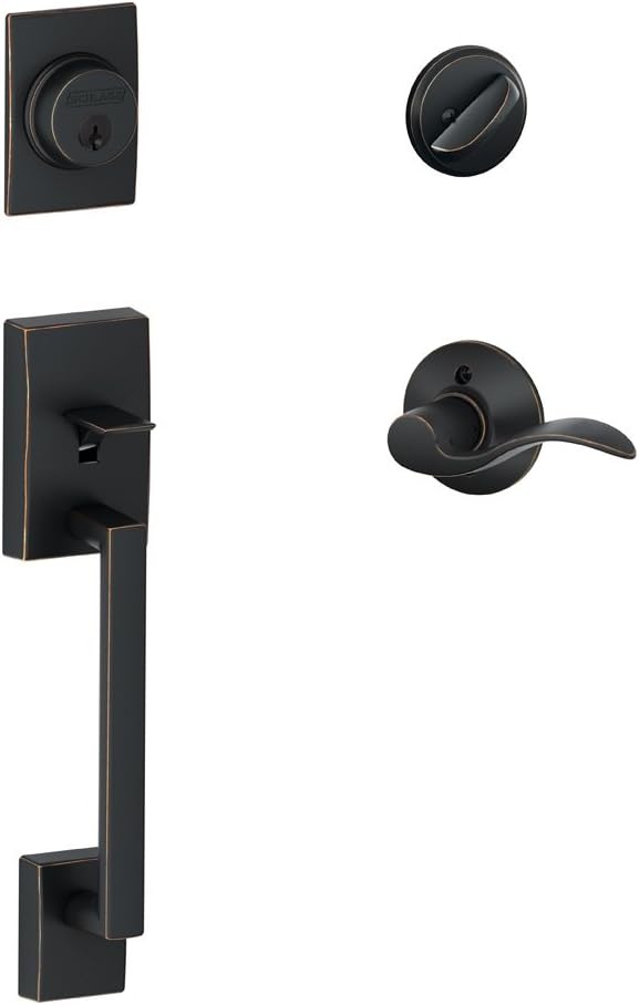 Schlage F60 CEN 716 Acc LH Century Handle Set with Accent Lever Interior Left Hand, Aged Bronze