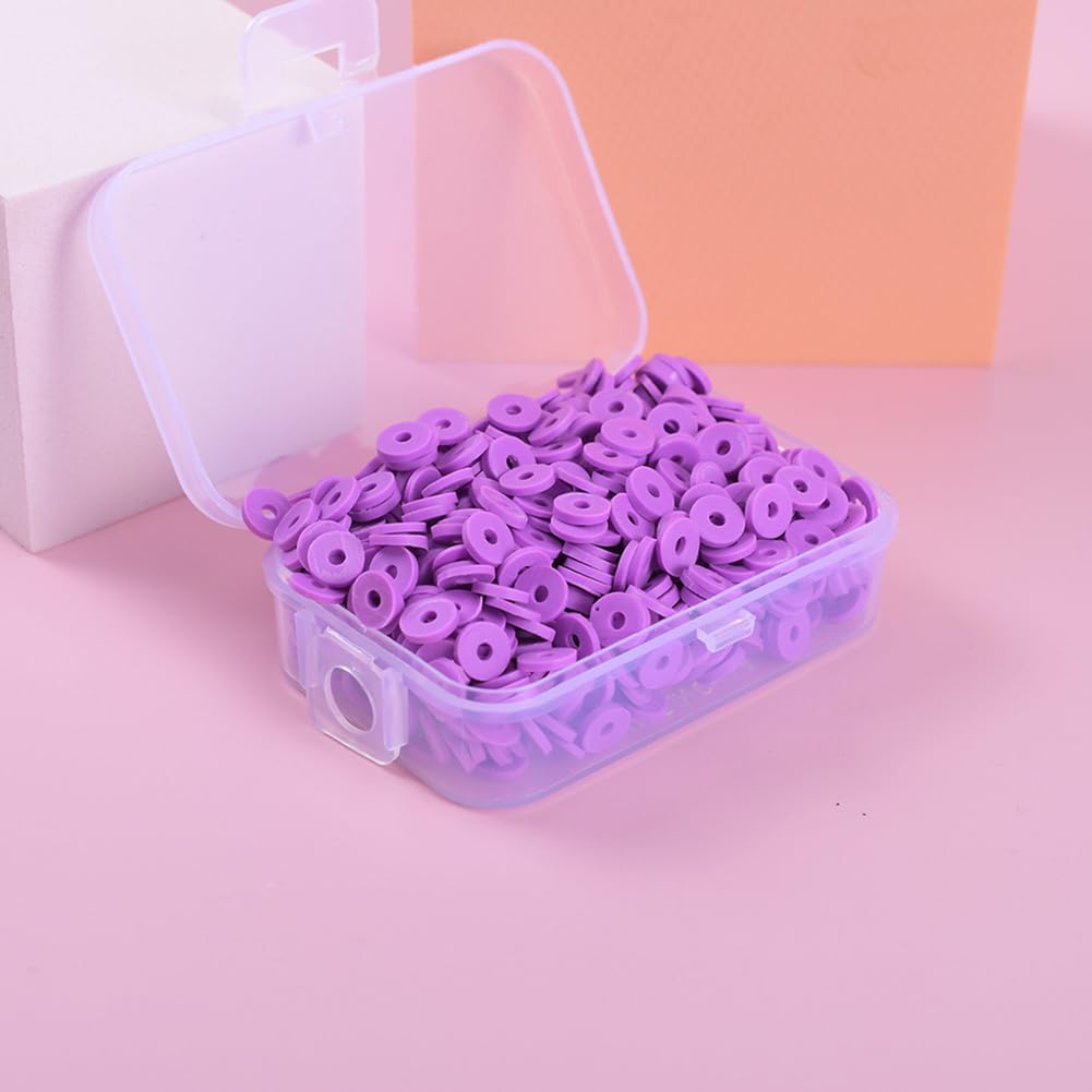 JIHUOO 1500 Pcs 6mm Polymer Clay Beads - Flat, Round, Spacer, Heishi, Vinyl Disc Beads for Jewelry Making - Purple - Image 3