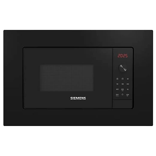 Siemens BE623LMB3 - Microondas, electrónico, Encastrable con marco, 38 cm, 20 l, 5 F, humidClean, Ap. lateral izquierda, Electrónico LED, 8 prog. auto, plato giratorio 27 cm, con grill, Negro