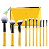 Jessup メイクブラシ 10本セット 旅行用セット ファンデーション パウダー アイシャド ウフェイスブラシ アイブラシ 合成繊維毛 化粧ブラシセット 専用収納ポッチ付き オレンジイエロー T276