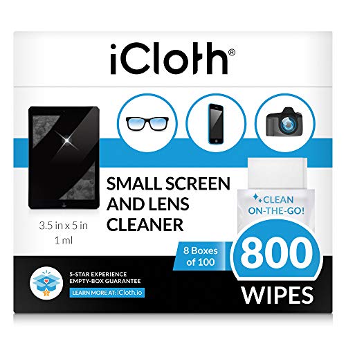 iCloth Lens Cleaning Wipes [5 x 3.5 Inches} Safe for All Screens, Electronics & Glasses. Streak & Lint Free, Individually Wrapped, 1 Wipe Can Clean Camera, Smartphone, and Pair of Glasses (800 Count)