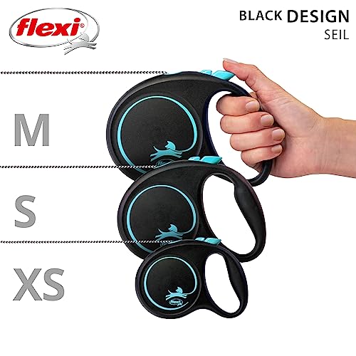 flexi® Black Design S Seil 5 m schwarz/blau, Roll-Leine für Hunde bis 12 kg