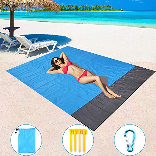 Sposuit Beach Blanket Waterproof Sandproof 79"x82" Oversized Outdoor Mat with Corner Pockets, Quick