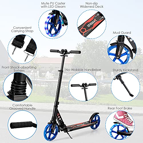 COSTWAY Kickscooter voor kinderen, LED light-up scooter met PU wielen, in hoogte verstelbare T-bar, schokabsorberend… - Afbeelding 6