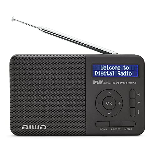 Aiwa RD-40DAB/BK: Radio Portátil Digital Recargable (Dab/Dab+/FM,Altavoz Incorporado, 100 presintonías, Pantalla Dot Matrix, Toma de Auriculares, Doble Alarma, Batería Recargable). Color: Negro.