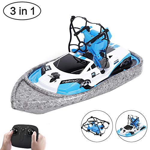 Mini Drone with Remote Control 3-in-1 Sea-Land-Air Drone Rc Vehicle/Boat/Quad-Copter Waterproof Extra Long Working Hours Light Weight Drone for Kids Gifts