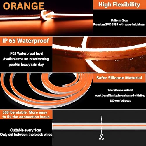 Image of HEADLY 16.4 Feet LED Neon Strip Lights, with 12V Adapter, Waterproof IP65, Silicone Flexible Rope Light for Home Wall Decor | Neon Lights | 5 Meter |