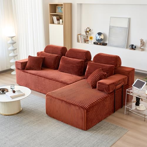 104″ Cloud Modular Sectional Sofa, Modern L-Shaped Sectional Couches for Living Room, Corduroy Boneless Couch in a Box, No Assembly Required, Orange