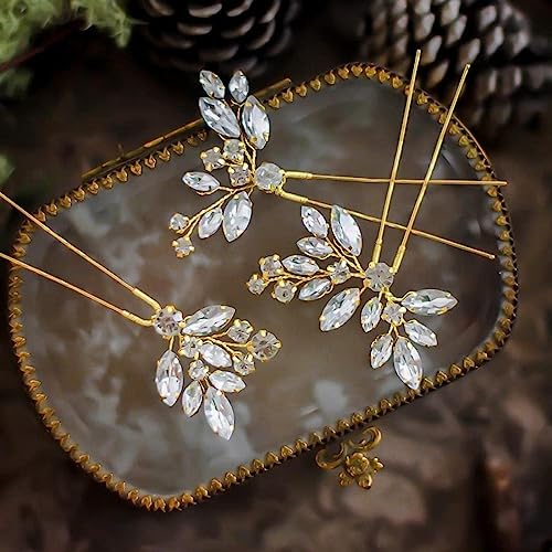 Cubahop Épingles à cheveux de mariée en cristal - Accessoires de cheveux de mariée - Pinces à cheveux pour femmes et filles (doré)