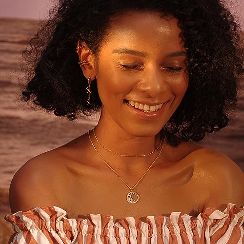 Image of Fettero Pendant Necklace Gold Choker Layered Coin Open Karma Circle Full New Crescent Moon 14K Gold Plated Simple Dainty Necklaces for Women Jewelry Gift