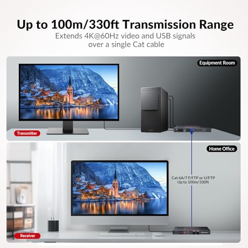 Image of AV Access HDBaseT 3.0 HDMI KVM Extender, Uncompressed 4K@60Hz 4:4:4 Upto 330ft, Zero Latency, USB 2.0 Remote Control, HDR /Dolby Vision, Audio De-Embed, PoH, for Server Room, Gaming & AV Installations
