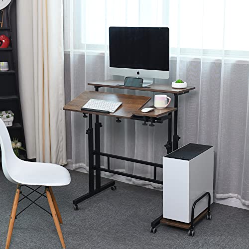 Emall Life Bureau d'ordinateur réglable sur pied, chariot pour ordinateur portable avec roulettes pour station de travail à domicile 80 cm (chêne) Cover