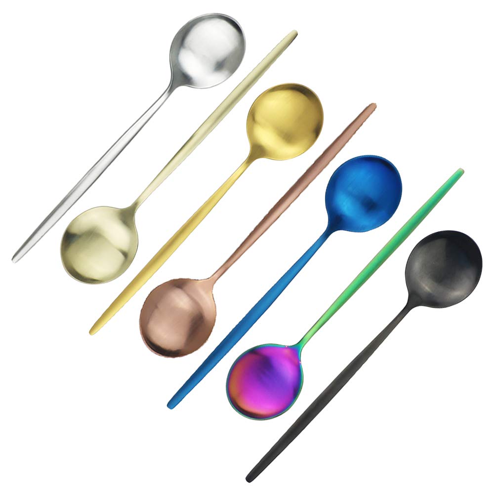 puzhler Matte 6Pcs Gold Dinner Spoons Set Stainless Steel Spoons Soup Spoon Long Handle Dessert Scoop for Rice Porridge Salad Dinnerware (Soup Spoon 8.26