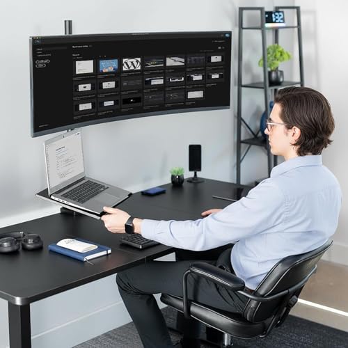 Image of Dyazo Dual Monitor Desk Mount with Laptop Tray | Fits 13-32 inch Monitors & 10-15.6 inch Laptops | Fully Adjustable Arms with Height Adjustment & 360 Rotation | Dual Mount with C-Clamp /Grommet Base (Black)