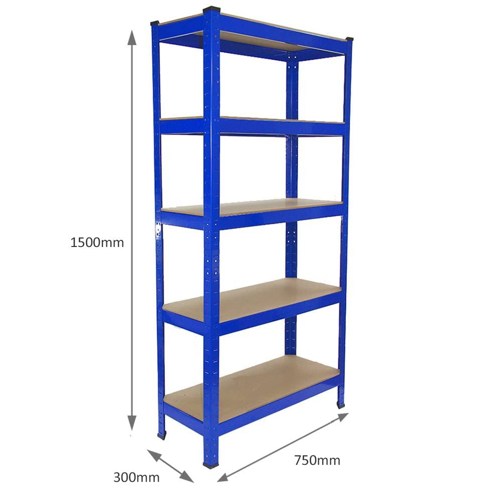 10x T-Rax Regale Hochleistungsregale Schwerlastregal Lagerregal Garagenregal Stahlregal Industrieregal Werkstattregal Steckregal Metallregal 100% schraubenlos Blau 75 x 30 x 150cm + Gratis Gummihammer