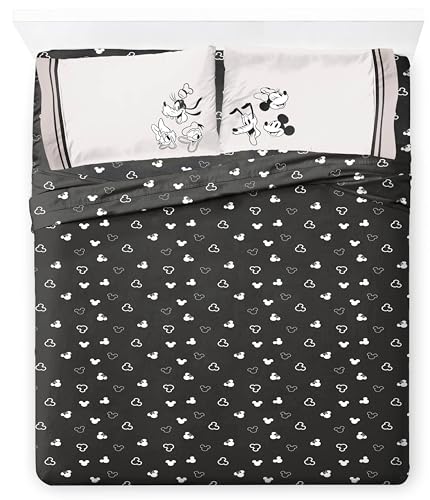 Jay Franco Kids Sheet Set with Fitted Flat Sheets & Pillow Cover - Ultra-Soft Bedding with Pillowcase for Room Decor Black - Mickey and Friends 4 Piece Queen