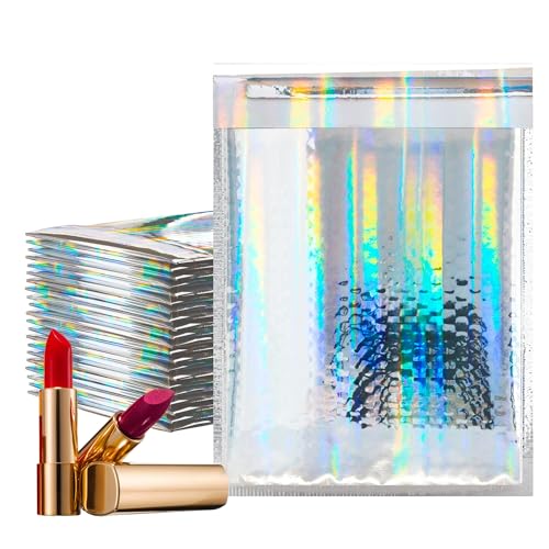 Amiff Hologram Metallic Bubble Mailers, 6.5 x 9 Inches. 25 Pack Metallic Padded Bubble Mailers. Waterproof Padded Envelopes Metallic. Bright Foil Shipping Envelopes for Fragile Things