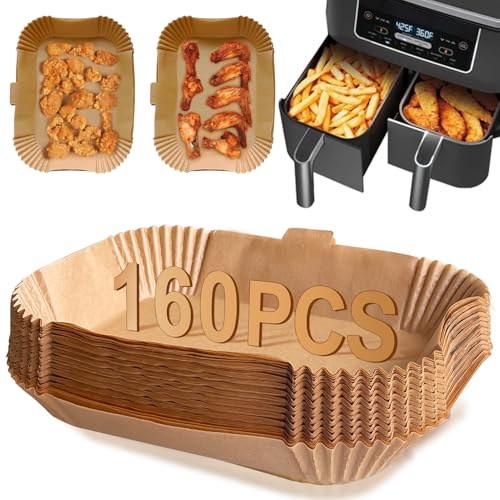 ENGHEK 160PC Air Fryer Liners Upgraded Air Fryer Paper Liners Disposable with Curved Handle for Ninja Air Fryer Accessories Compatible with Ninja Keplin Salter Tower and Other Dual Zone Air Fryer